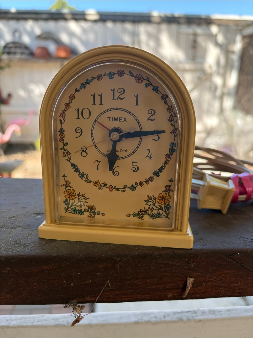Timex Yellow Floral Mantel Clock with Decorative Dial